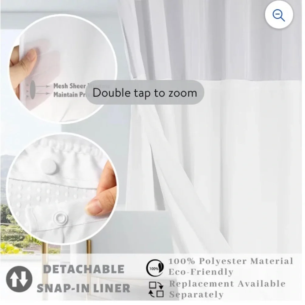 Ecoehoe Hotel Grade Waffle Fabric Hook Free Shower Curtain Top See Throu…